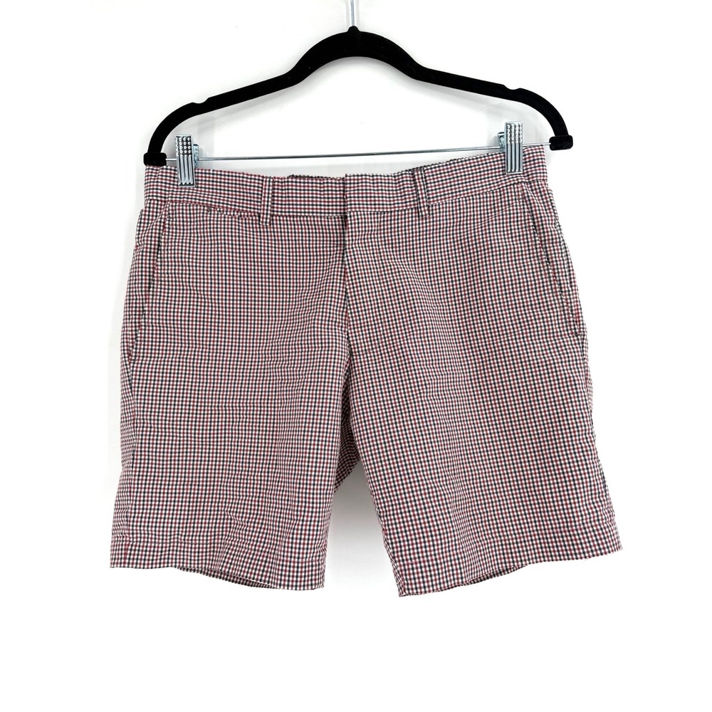Zara Man Chino Shorts Mens Size 30 Red Blue Gingham Check Plaid Preppy Summer